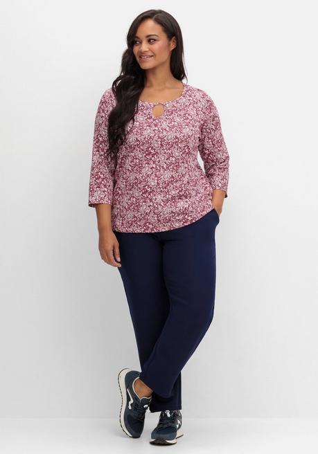 sheego 3/4-Arm-Shirt mit Cut-out am Ausschnitt - bordeaux gemustert sheego Vierteljährliche Förderung