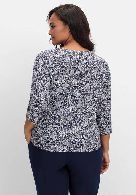 sheego 3/4-Arm-Shirt mit Cut-out am Ausschnitt - marine gemustert sheego Bis zu 55% Rabatt