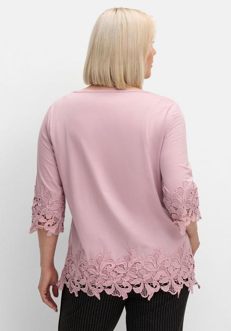 sheego 3/4-Arm-Shirt mit breiter, aufgesetzter Spitze - mauve sheego 50% Rabatt mit kostenlosem Versand