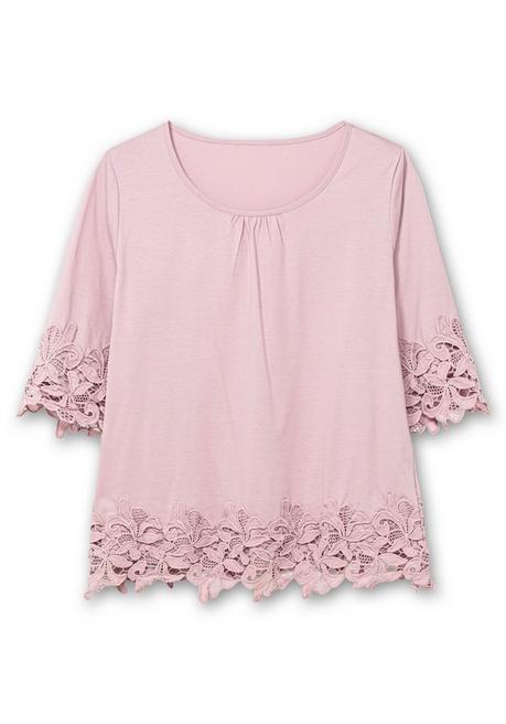 sheego 3/4-Arm-Shirt mit breiter, aufgesetzter Spitze - mauve sheego 50% Rabatt mit kostenlosem Versand