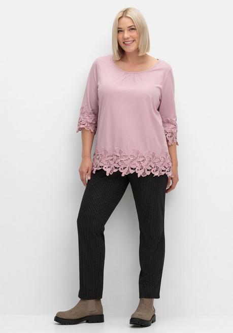 sheego 3/4-Arm-Shirt mit breiter, aufgesetzter Spitze - mauve sheego 50% Rabatt mit kostenlosem Versand