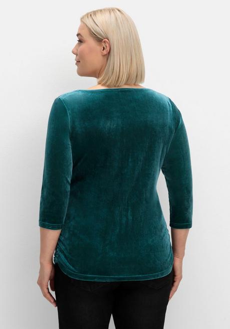 sheego Shirt aus Samt, mit 3/4-Arm und Raffung seitlich - petrol sheego Clearance-Verkauf