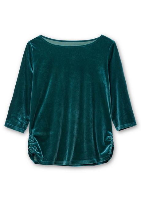 sheego Shirt aus Samt, mit 3/4-Arm und Raffung seitlich - petrol sheego Clearance-Verkauf