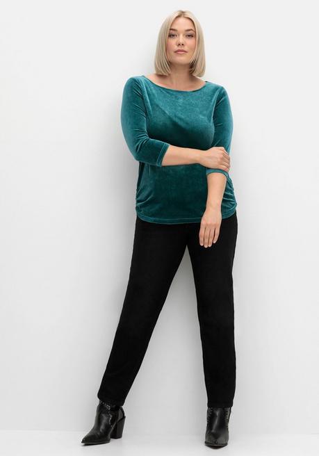 sheego Shirt aus Samt, mit 3/4-Arm und Raffung seitlich - petrol sheego Clearance-Verkauf