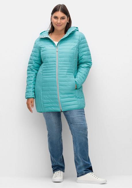 sheego Leicht wattierte Longsteppjacke mit Kapuze - aqua sheego Im Verkauf