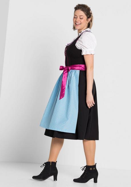 sheego Dirndl mit Schürze und Bluse 3tlg. - schwarz-türkis sheego 50% Rabatt für begrenzte Zeit