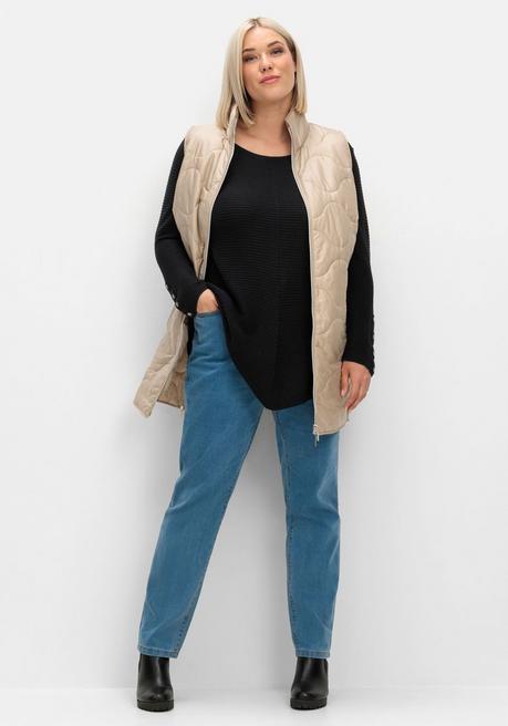 sheego Gerippter Pullover mit spitz zulaufendem Saum - schwarz sheego Rabatte dieses Monats