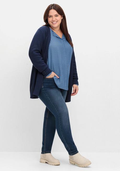 sheego Bluse mit Minimalprint, in leichter A-Linie - tiefblau gemustert sheego Online
