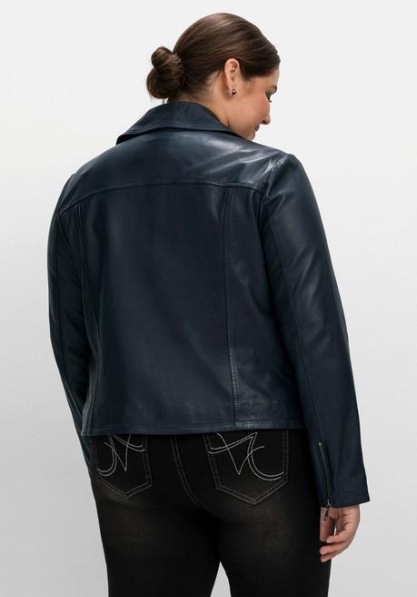 sheego Kurze Lederjacke aus Lammnappa, im Biker-Stil - nachtblau sheego Outlet