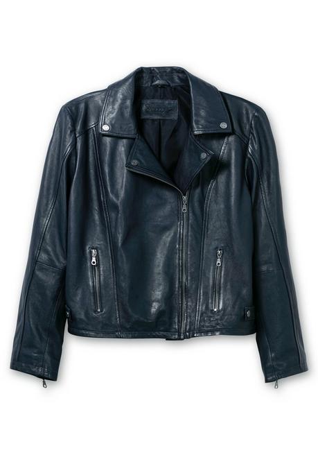 sheego Kurze Lederjacke aus Lammnappa, im Biker-Stil - nachtblau sheego Outlet