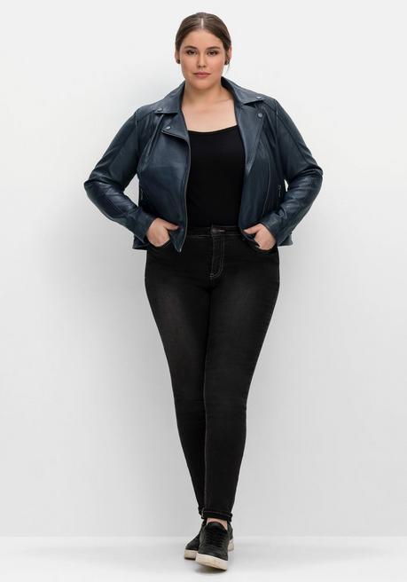 sheego Kurze Lederjacke aus Lammnappa, im Biker-Stil - nachtblau sheego Outlet