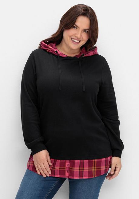 sheego Sweatshirt mit Kapuze, in 2-in-1-Optik - schwarz sheego Auslauf