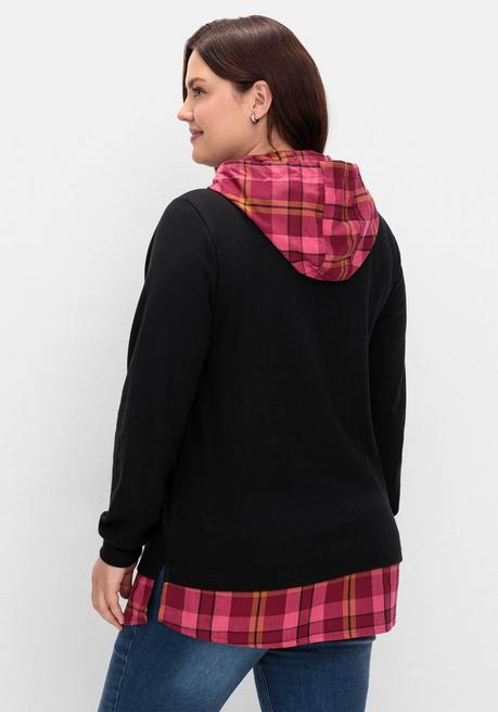 sheego Sweatshirt mit Kapuze, in 2-in-1-Optik - schwarz sheego Auslauf