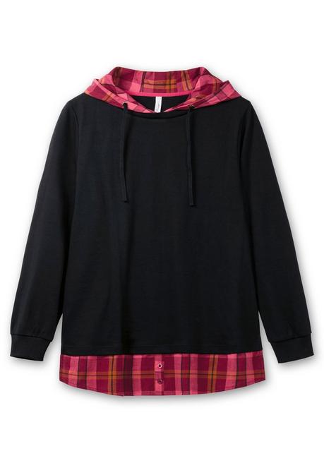 sheego Sweatshirt mit Kapuze, in 2-in-1-Optik - schwarz sheego Auslauf