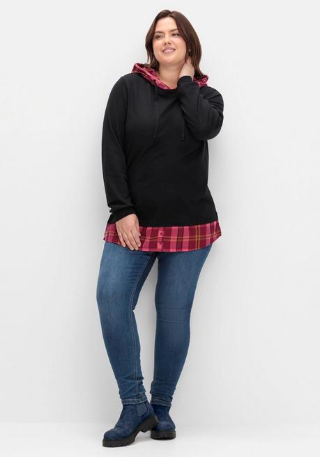 sheego Sweatshirt mit Kapuze, in 2-in-1-Optik - schwarz sheego Auslauf