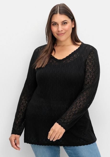 sheego Pullover aus Ajourstrick, in leichter A-Linie - schwarz sheego Hotsell