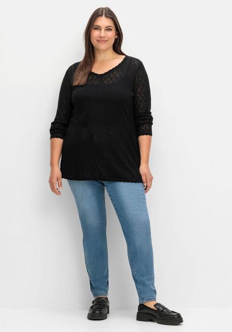 sheego Pullover aus Ajourstrick, in leichter A-Linie - schwarz sheego Hotsell