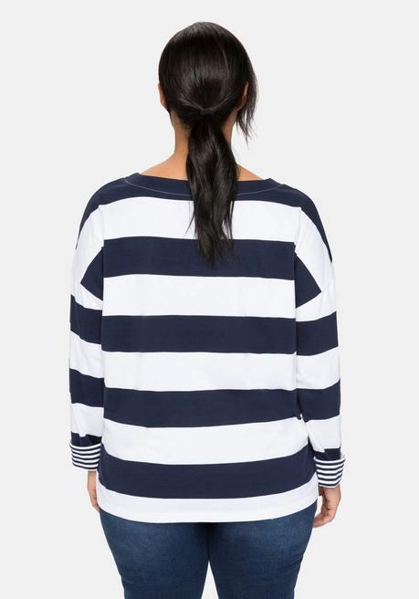 sheego Langarmshirt mit Blockstreifen und U-Boot-Ausschnitt - marine sheego Günstiger Verkauf