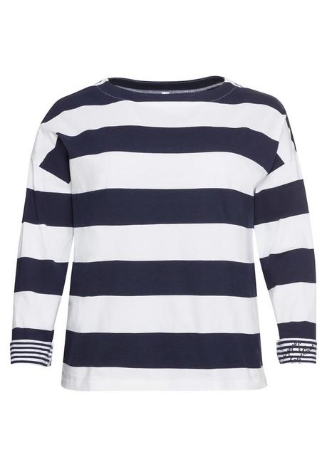 sheego Langarmshirt mit Blockstreifen und U-Boot-Ausschnitt - marine sheego Günstiger Verkauf