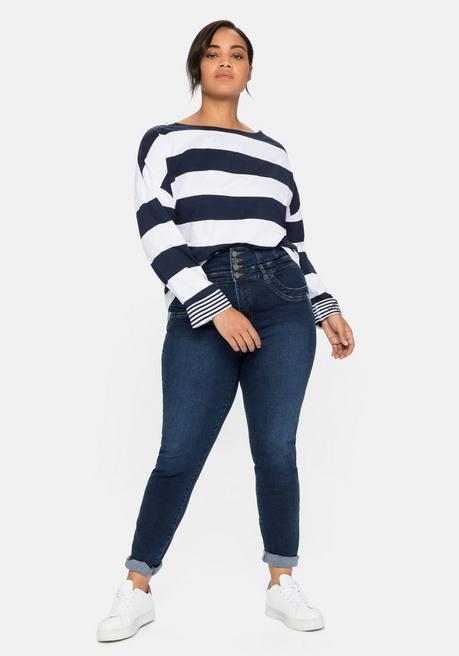 sheego Langarmshirt mit Blockstreifen und U-Boot-Ausschnitt - marine sheego Günstiger Verkauf