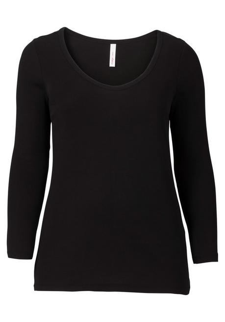 sheego Langarmshirt mit Rundhalsausschnitt, in Rippqualität - schwarz sheego Blitzverkäufe