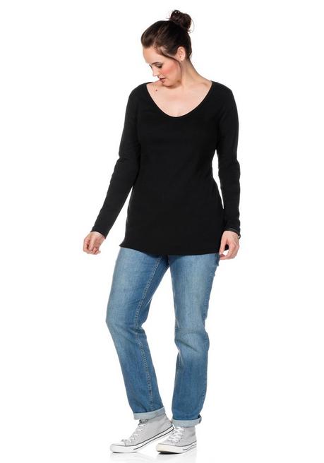 sheego Langarmshirt mit Rundhalsausschnitt, in Rippqualität - schwarz sheego Blitzverkäufe