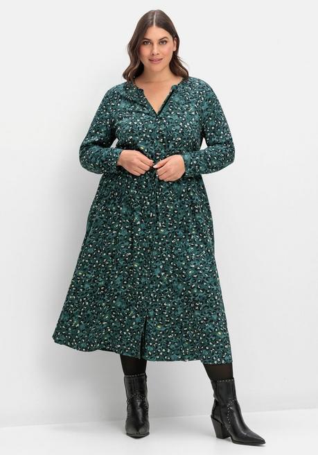 sheego Midikleid mit Tunnelzug in der Taille - tiefgrün gemustert sheego Kostenloser Versand