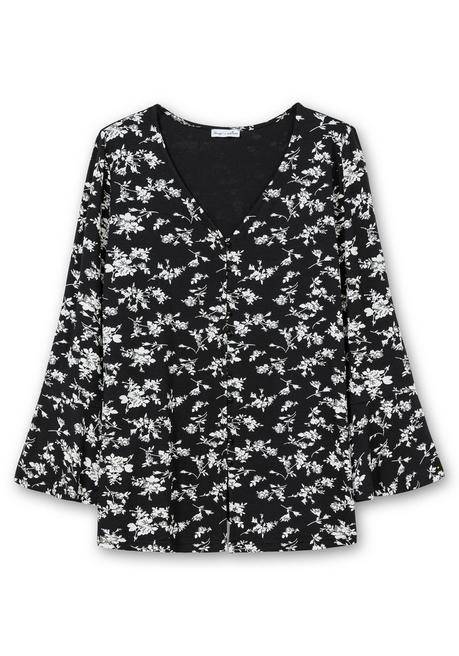 sheego by Joe Browns Langarmshirt mit Biesen und Volantärmeln - schwarz gemustert sheego Fabrik Onlineshop