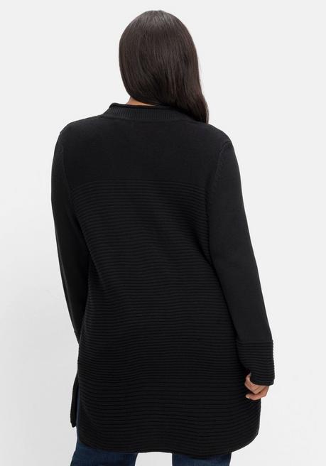 sheego Longstrickjacke im Strukturmix, mit V-Ausschnitt - schwarz sheego Fabrikpreis