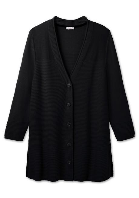 sheego Longstrickjacke im Strukturmix, mit V-Ausschnitt - schwarz sheego Fabrikpreis