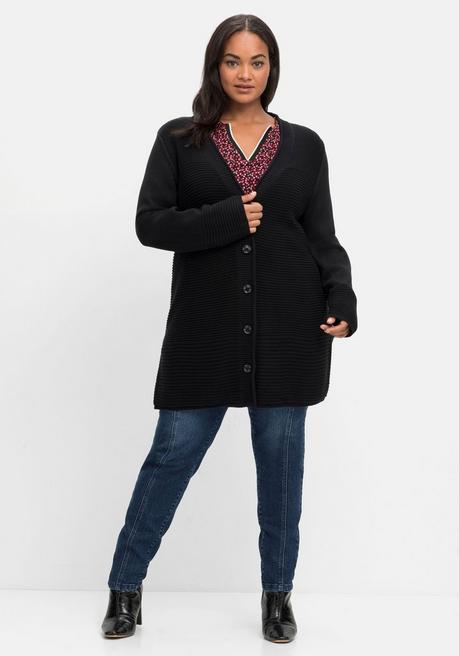 sheego Longstrickjacke im Strukturmix, mit V-Ausschnitt - schwarz sheego Fabrikpreis
