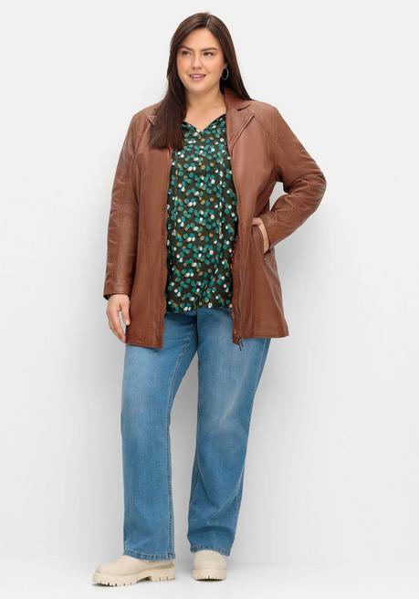 sheego Lange Lederjacke aus Lammnappa, mit Reverskragen - cognac sheego Günstig kaufen