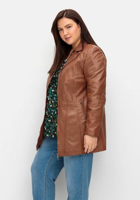 sheego Lange Lederjacke aus Lammnappa, mit Reverskragen - cognac sheego Günstig kaufen