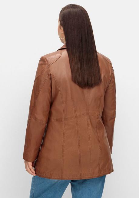 sheego Lange Lederjacke aus Lammnappa, mit Reverskragen - cognac sheego Günstig kaufen