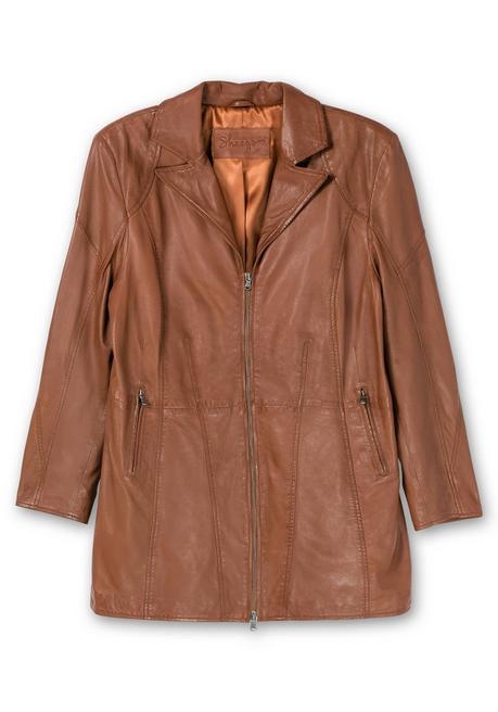 sheego Lange Lederjacke aus Lammnappa, mit Reverskragen - cognac sheego Günstig kaufen