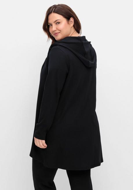 sheego Longshirtjacke mit Kapuze und Kängurutasche - schwarz sheego Online Shopping