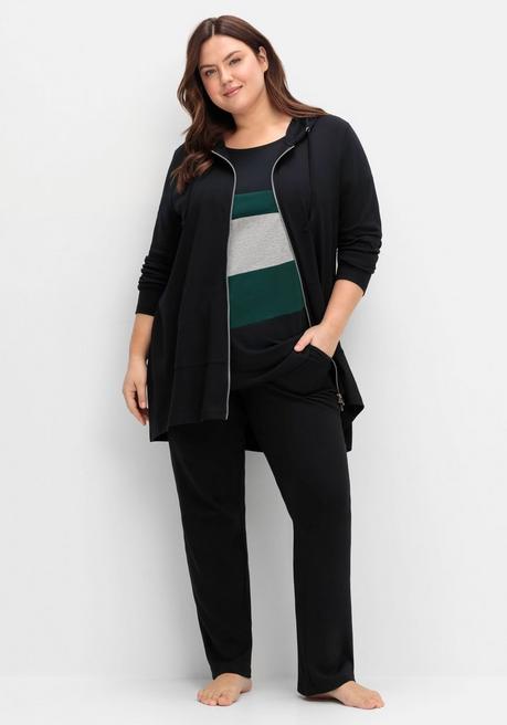 sheego Longshirtjacke mit Kapuze und Kängurutasche - schwarz sheego Online Shopping