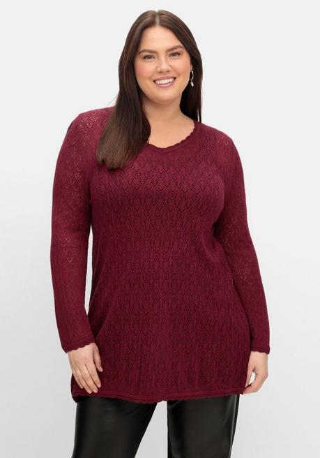 sheego Pullover aus Ajourstrick, in leichter A-Linie - weinrot sheego Exklusivangebot