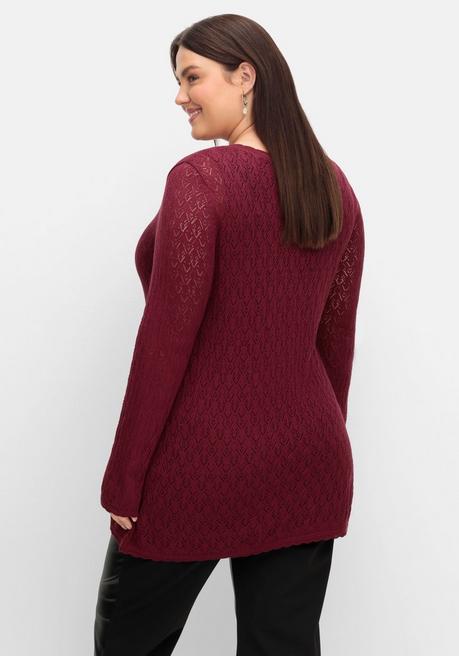 sheego Pullover aus Ajourstrick, in leichter A-Linie - weinrot sheego Exklusivangebot