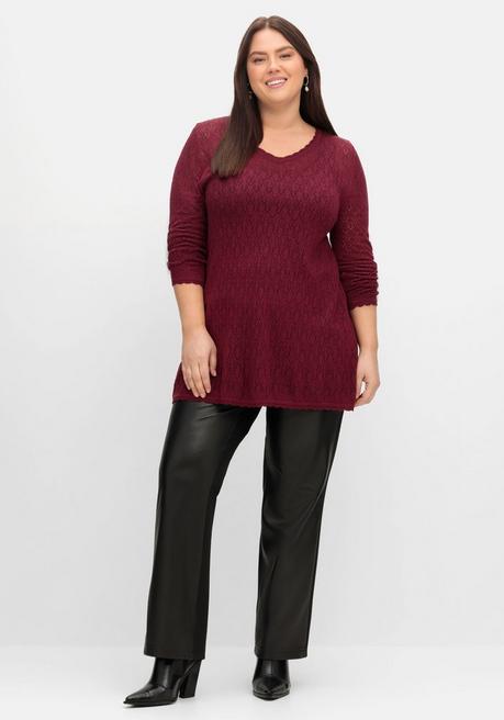sheego Pullover aus Ajourstrick, in leichter A-Linie - weinrot sheego Exklusivangebot