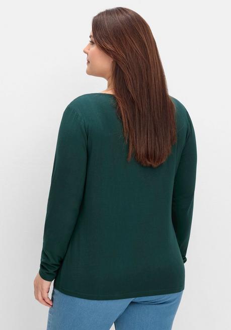 sheego by Joe Browns Langarmshirt mit Zierfalten am V-Ausschnitt, A-Linie - tiefgrün sheego Preisnachlass