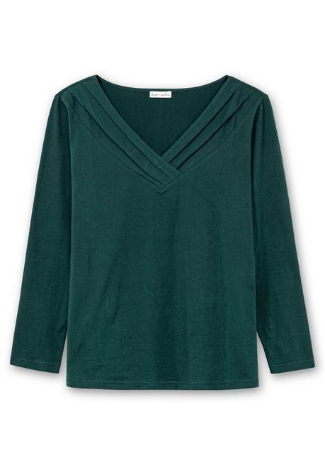 sheego by Joe Browns Langarmshirt mit Zierfalten am V-Ausschnitt, A-Linie - tiefgrün sheego Preisnachlass