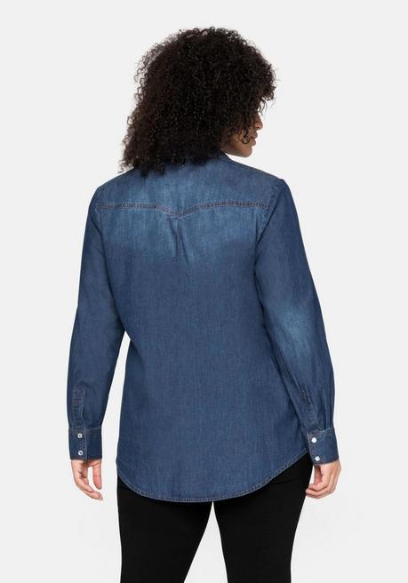 sheego Jeansbluse mit Knopfleiste und Brusttaschen - blue Denim sheego Saisonschlussverkauf
