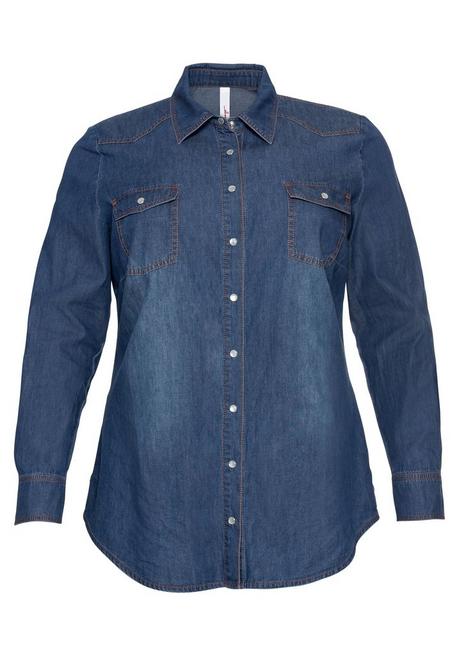 sheego Jeansbluse mit Knopfleiste und Brusttaschen - blue Denim sheego Saisonschlussverkauf