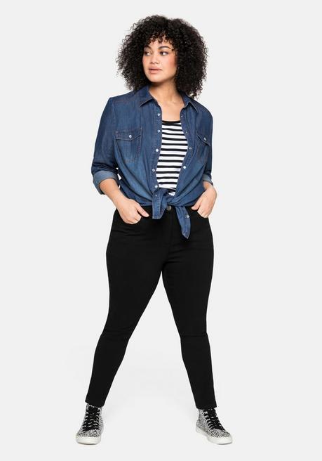 sheego Jeansbluse mit Knopfleiste und Brusttaschen - blue Denim sheego Saisonschlussverkauf