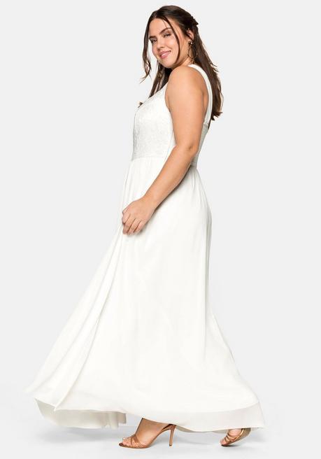 sheego Abendkleid mit Spitzenoberteil und Chiffonrock - offwhite sheego Jubiläumsangebot