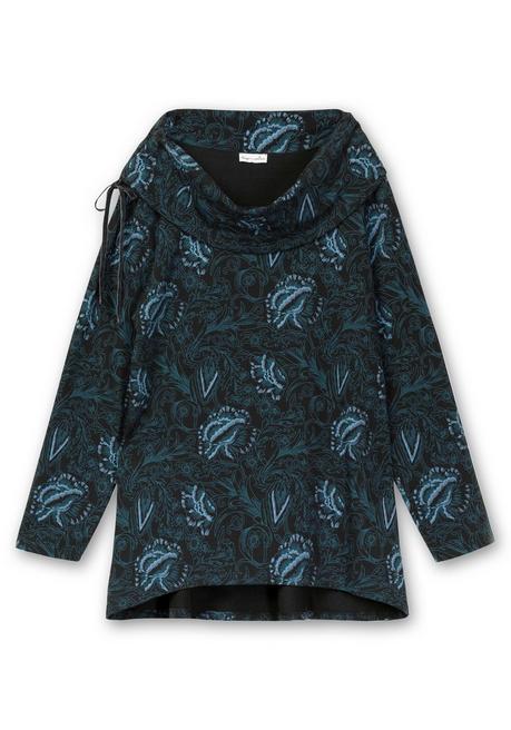 sheego by Joe Browns Sweatshirt in Longform mit weitem Kragen - schwarz bedruckt sheego Lagerräumung