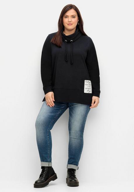 sheego Sweatshirt mit Stehkragen und Applikation seitlich - schwarz sheego Heißer Verkauf