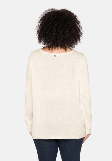 sheego Longpullover mit U-Boot-Ausschnitt und Leinenanteil - offwhite sheego Top Angebot