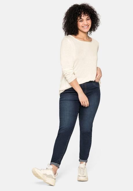 sheego Longpullover mit U-Boot-Ausschnitt und Leinenanteil - offwhite sheego Top Angebot